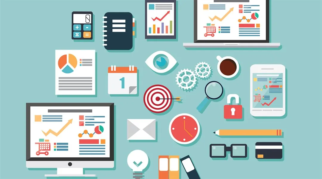 Collection of flat design icons, computer and mobile devices, cloud computing, communication, vector illustration