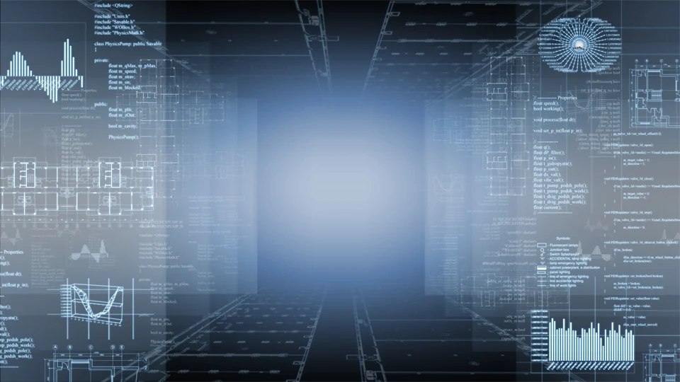 Högteknologiska ritningar och grafik på en blå bakgrund. Begreppet teknologi och affärer