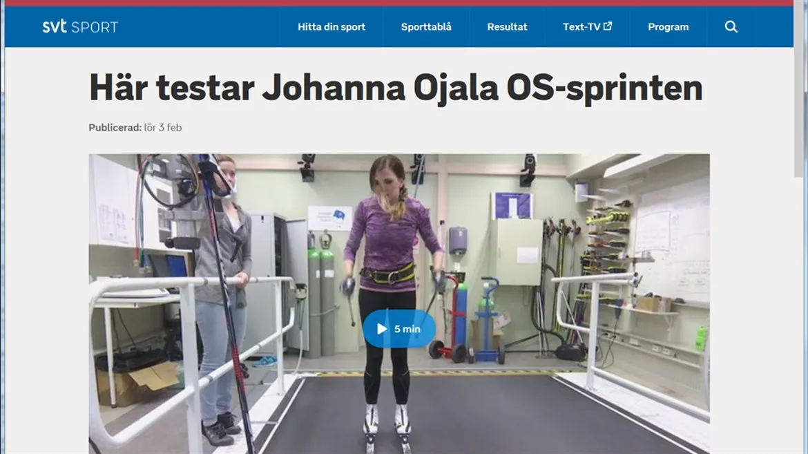 Johanna Ojala testar OS-sprinten på Mittuniversitetet i labbet hos Nationellt vintersportcentrum