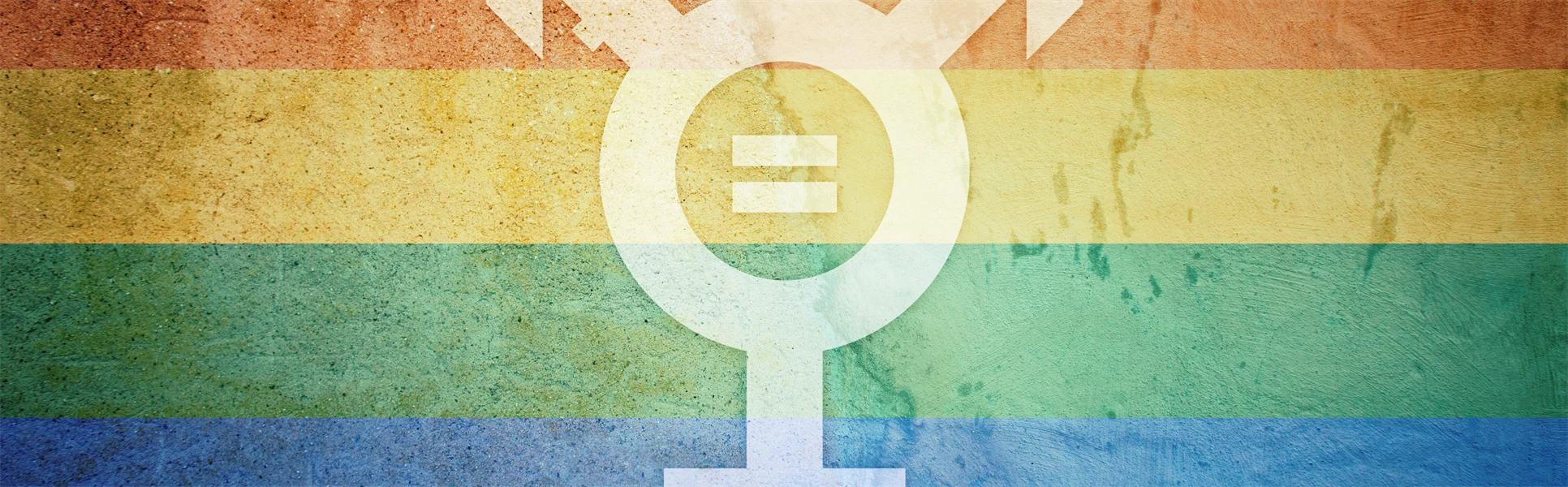 Symbol för HBTQ+ på en regnbågsfärgad flagga