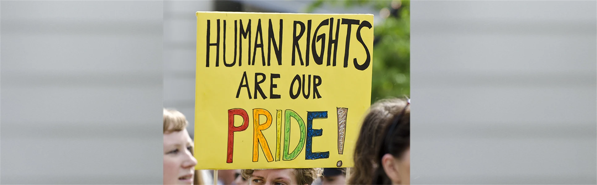 Placard in pride parade with the text "Human rights are our pride".