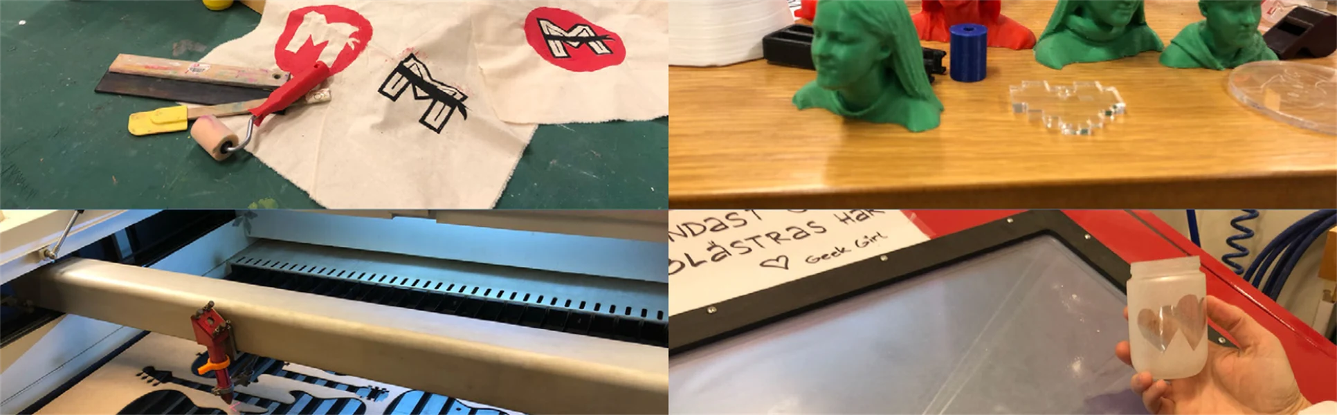 Fler bilder från Tvätteriet. Blästring, screentryck och laserskärare.