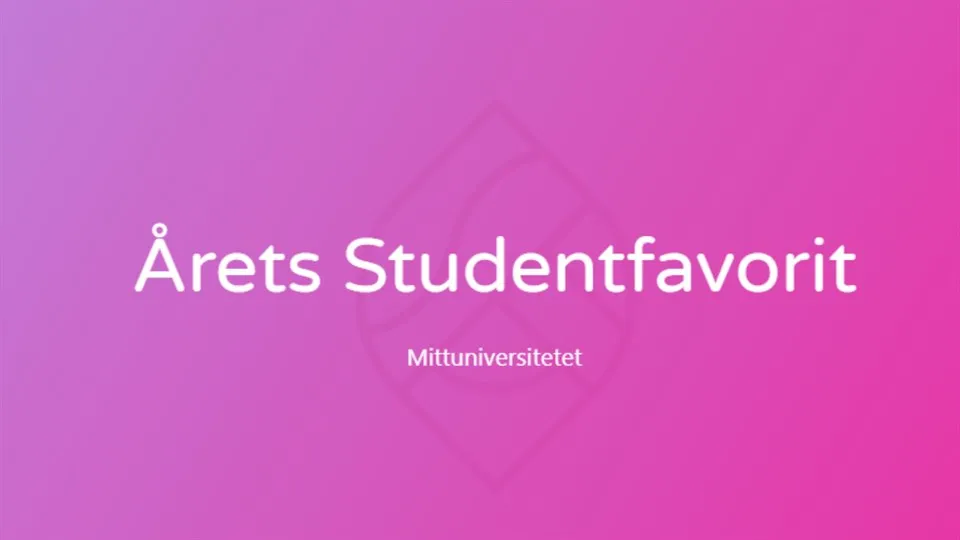 Rosa bakgrund, vit text, Årets studentfavorit.