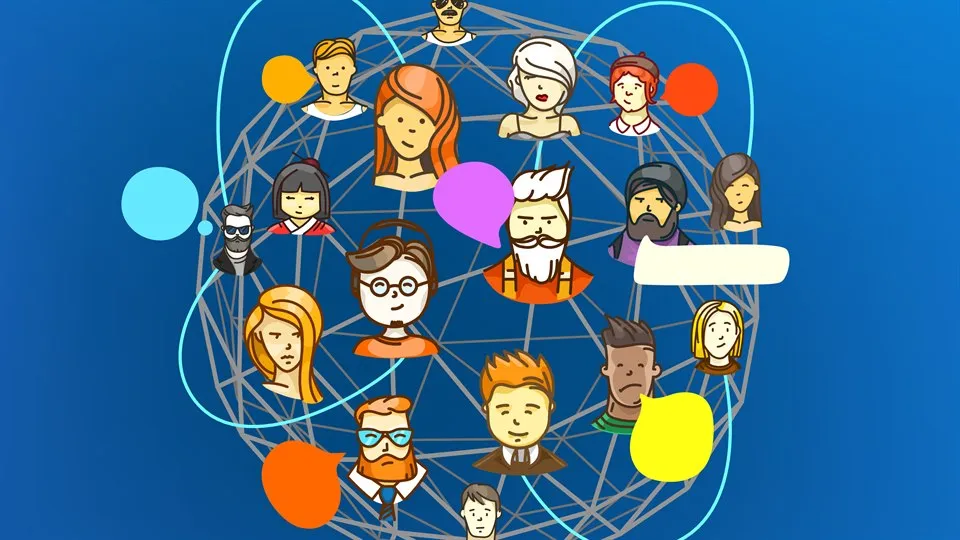 Illustration of people communicating via network