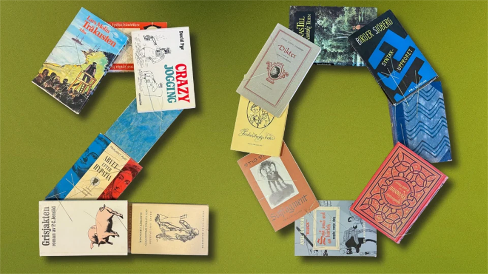 green backdrop and 20 written in books