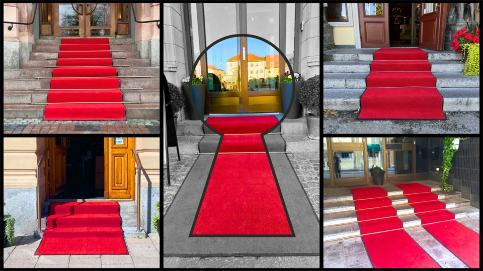 Red carpets on stairs