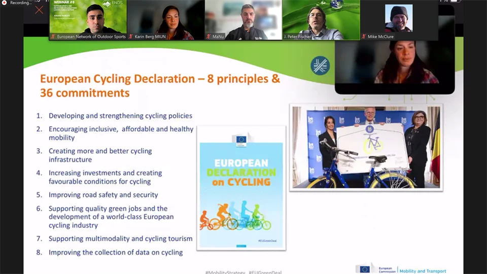 Webbinarium med slide om European Cycling Declaration