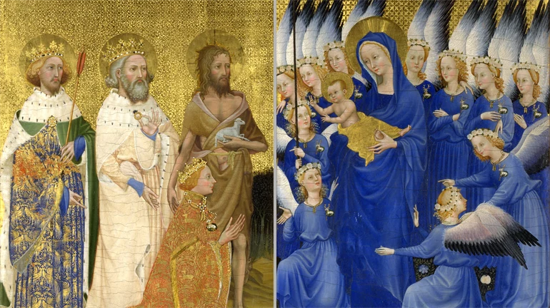 An icon in gold, blue and white