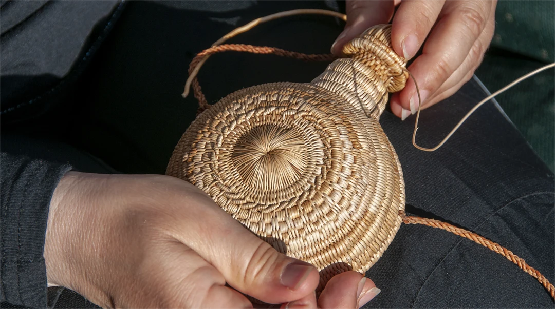 Händer som håller en saltflaska av rötter.