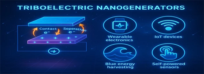 Illustration av triboelektrisk nanogenerator med tillämpningar